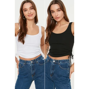 Trendyol Black and White 2-Pack Shirred Detailed Corduroy Knitted Singlet