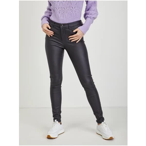 Tmavě šedé dámské koženkové skinny fit kalhoty ORSAY - Dámské