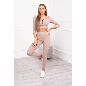 Ribbed crop top set dark beige