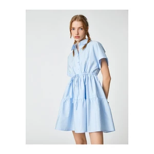 Koton Poplin Shirt Dress with Short Sleeves, Buttoned Ruffles, Gathered Waist.