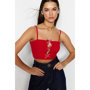 Trendyol Red Crop Lined Woven Bustier with Window/Cut Out Detail