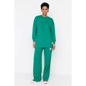 Trendyol Dark Green Crew Neck Knitted Tracksuit Set With Decorative Labels
