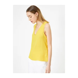 Koton Women's Yellow V-Neck Basic blouse with a loose fit