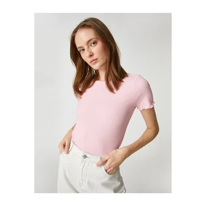 Koton Crew Neck T-shirt with Ruffle Detailed Sleeves.