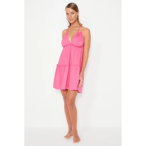 Trendyol Pink Mini Weave and Ruffled Beach Dress