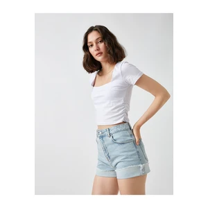 Koton Square Collar T-Shirt Short Sleeve Cotton