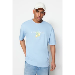 Trendyol Light Blue Unisex Oversized/Wide Cut Crew Neck Short Sleeve Printed T-Shirt