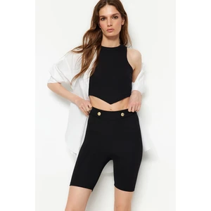 Trendyol Black Gold Button Detailed High Waist Short Interlock Smart Knitted Leggings