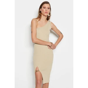 Trendyol Beige Mini Knitwear Chain Detailed Dress