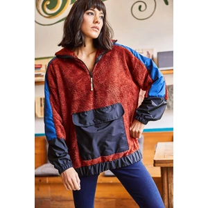 Olalook Women's Tile Zipper Oversized Plush Sweatshirt