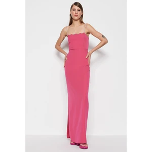 Trendyol Evening Dress In Fuchsia Lined Woven Shiny Stones Evening Dress