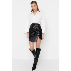 Trendyol Black Stone Detailed Leather Skirt