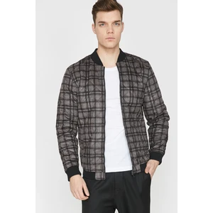 Koton Men's Anthracite Plaid Coat