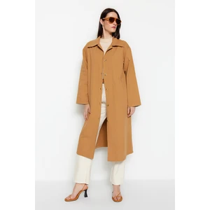 Trendyol Camel Gabardine Detailed Trench Coat