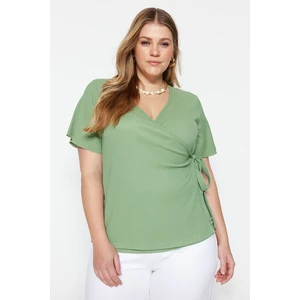 Trendyol Curve Dark Mint Knitted Double Breasted Blouse With Tie Detailed