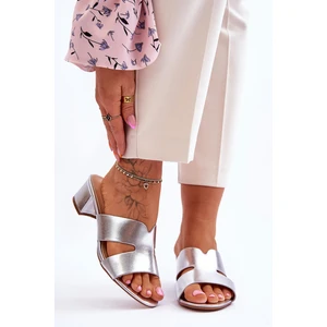 Classic leather slippers with low heels silver Miley