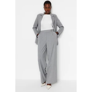 Trendyol Gray Wide Leg Shimmer Detailed Striped Woven Trousers