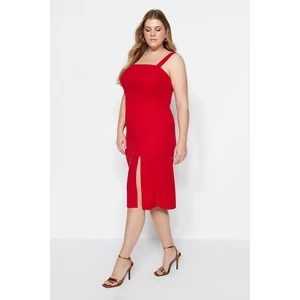 Trendyol Curve Red Woven Slit Dress