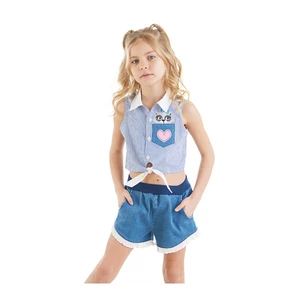 Denokids Raccoon Girl Denim Shorts Striped Sleeveless Shirt Summer Suit