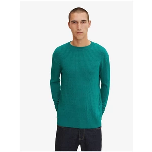 Zelený pánský basic svetr s příměsí vlny z jaka Tom Tailor - Pánské