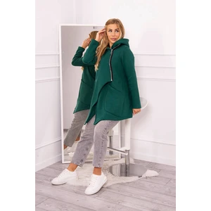 Insulated sweatshirt with asymmetrical zipper of dark green color