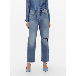 Dark blue straight fit jeans with torn effect JDY Dichte - Women