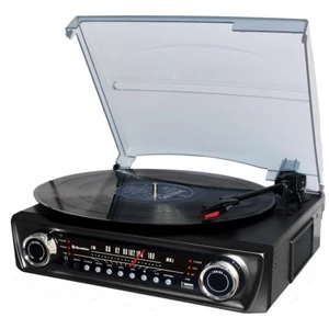 Gramofón Roadstar TTR-9645 EBT čierny... Gramofon 33/45/78 rpm, hudba přes Bluetooth, FM rádio, USB, vstup AUX, RCA, sluchátkový výstup, řemínkový poh
