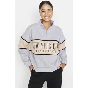 Trendyol Gray Melange Basic Printed Fleece Inside Knitted Sweatshirt