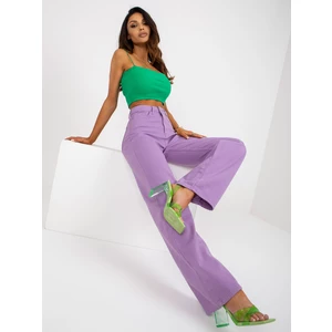 Women's purple denim jeans with a wide high waist