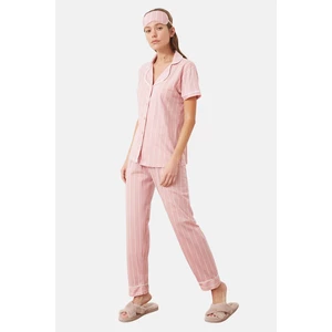 Trendyol Pink Cotton Striped Piping Detailed Sleep Tape Knitted Pajama Set