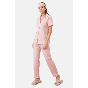 Trendyol Różowy drukowany dzianinowy zestaw piżamy