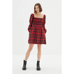 Trendyol Red Mini Gipe Detail Square Neck Woven Woven Dress