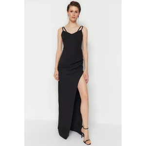 Trendyol Black Fitted Evening Dress with a slit in Woven