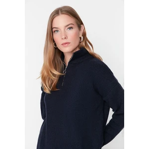 Trendyol Navy Blue Soft Textured Zippered Knitwear Sweater