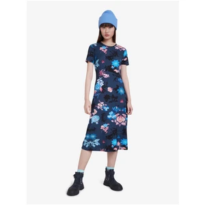 Desigual Blue Floral Midi Dress Vest Bouquet