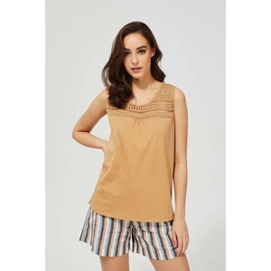 Top with openwork decoration - beige