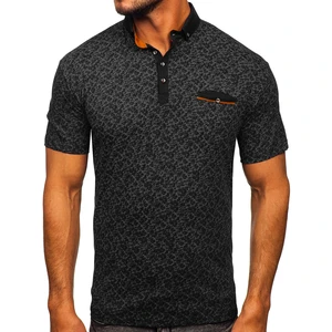 Tricou polo negru cu imprimeu Bolf 192419