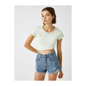 Koton Butterfly Detailed T-Shirt Crop Short Sleeve Cotton