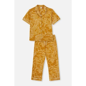 Dagi Mustard Printed Shirt Collar Pajamas Set