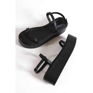 Capone Outfitters Capone Women's Black Double Strap Wedge Heels Womens Black Flatform Sandals.