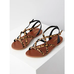 Brown Leather Sandals with Leopard Pattern CAMAIEU - Women