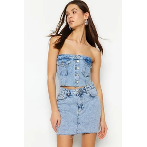 Trendyol Blue Stitching Detailed Strapless Denim Bustier