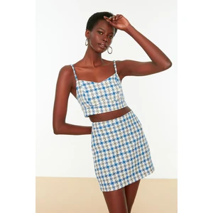 Trendyol Blue Plaid Strappy Crop Blouse