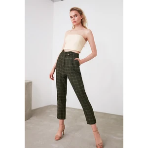 Trendyol Khaki Cigarette Checked Woven Trousers