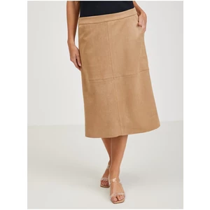 Light brown ladies midi skirt in suede finish ORSAY - Ladies