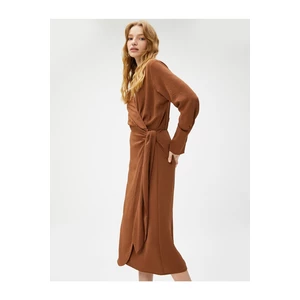 Koton Midi Dress Long Sleeves, Double Breasted, Closed Waist With Belted