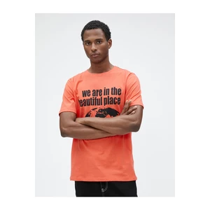 Koton Slogan Printed T-Shirt Crew Neck Slim Fit Cotton