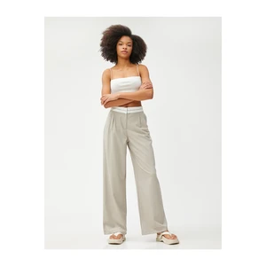 Koton Fabric Trousers Wide Leg, Waist Detailed Pocket Pleated.