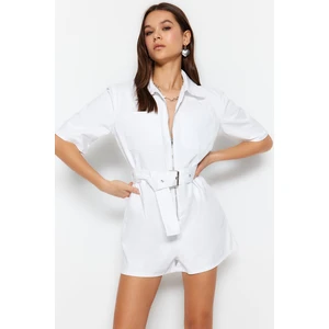 Trendyol White Zippered Denim Overalls