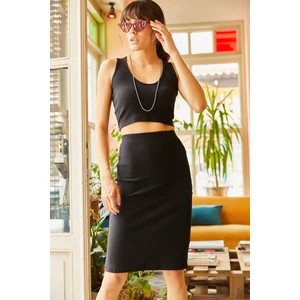 Olalook Women's Black Pencil Skirt Top and Bottom Set